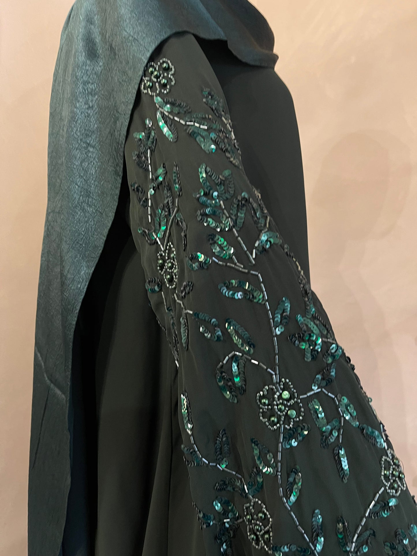Emerald Floral Embroidery Open Abaya