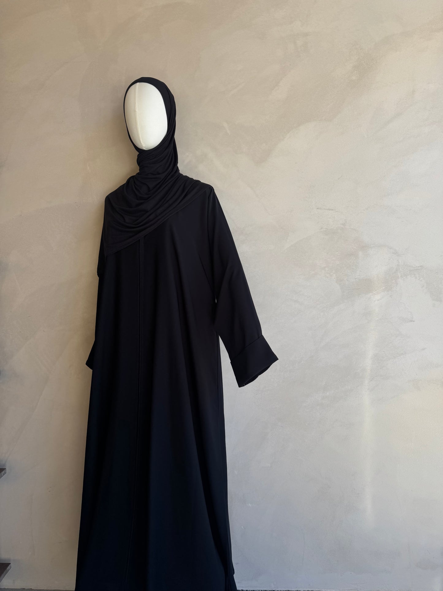 Shadow Black Rolled Sleeve Open Abaya