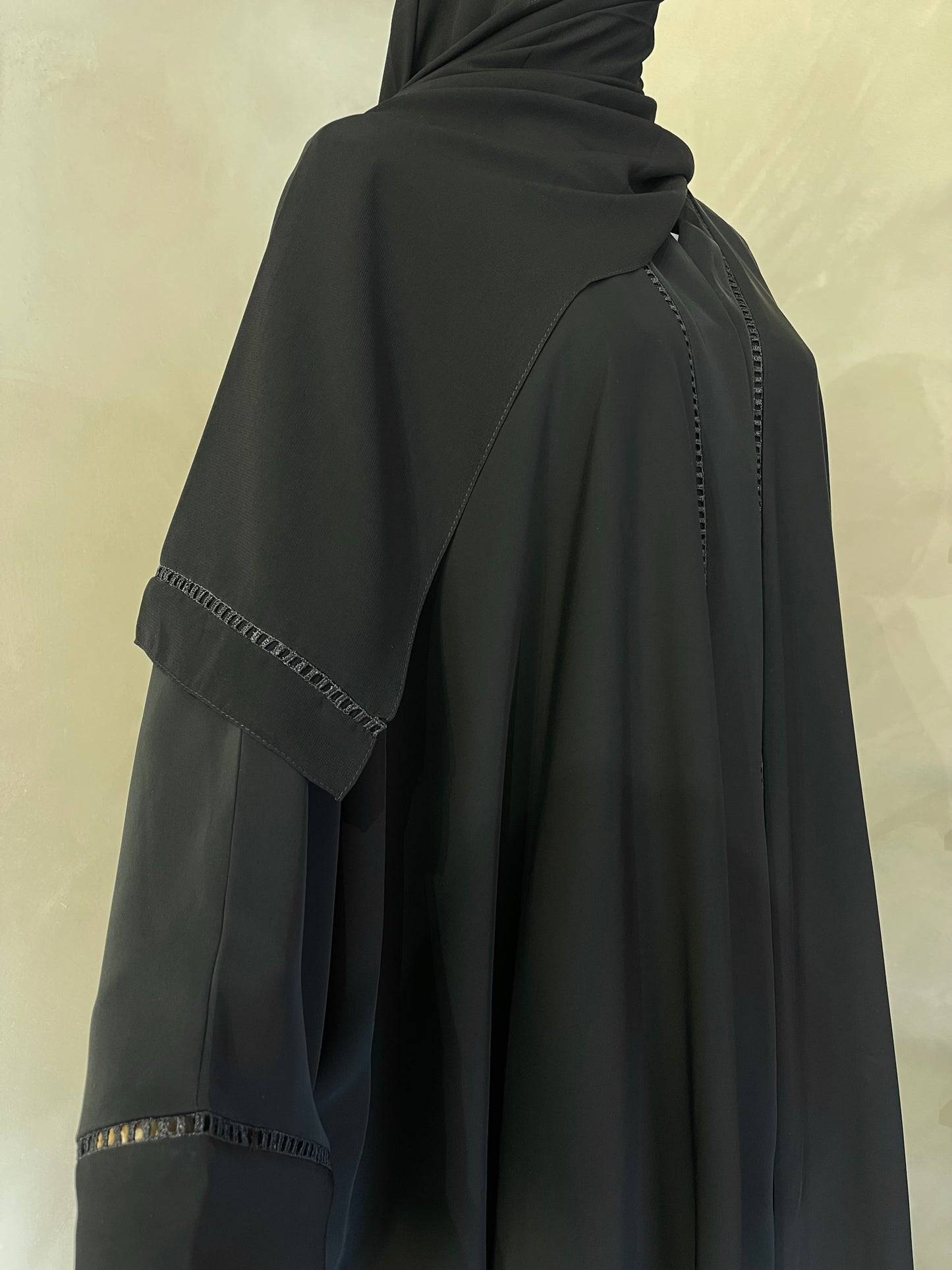 Black Classic Butterfly Embroidered Open Abaya