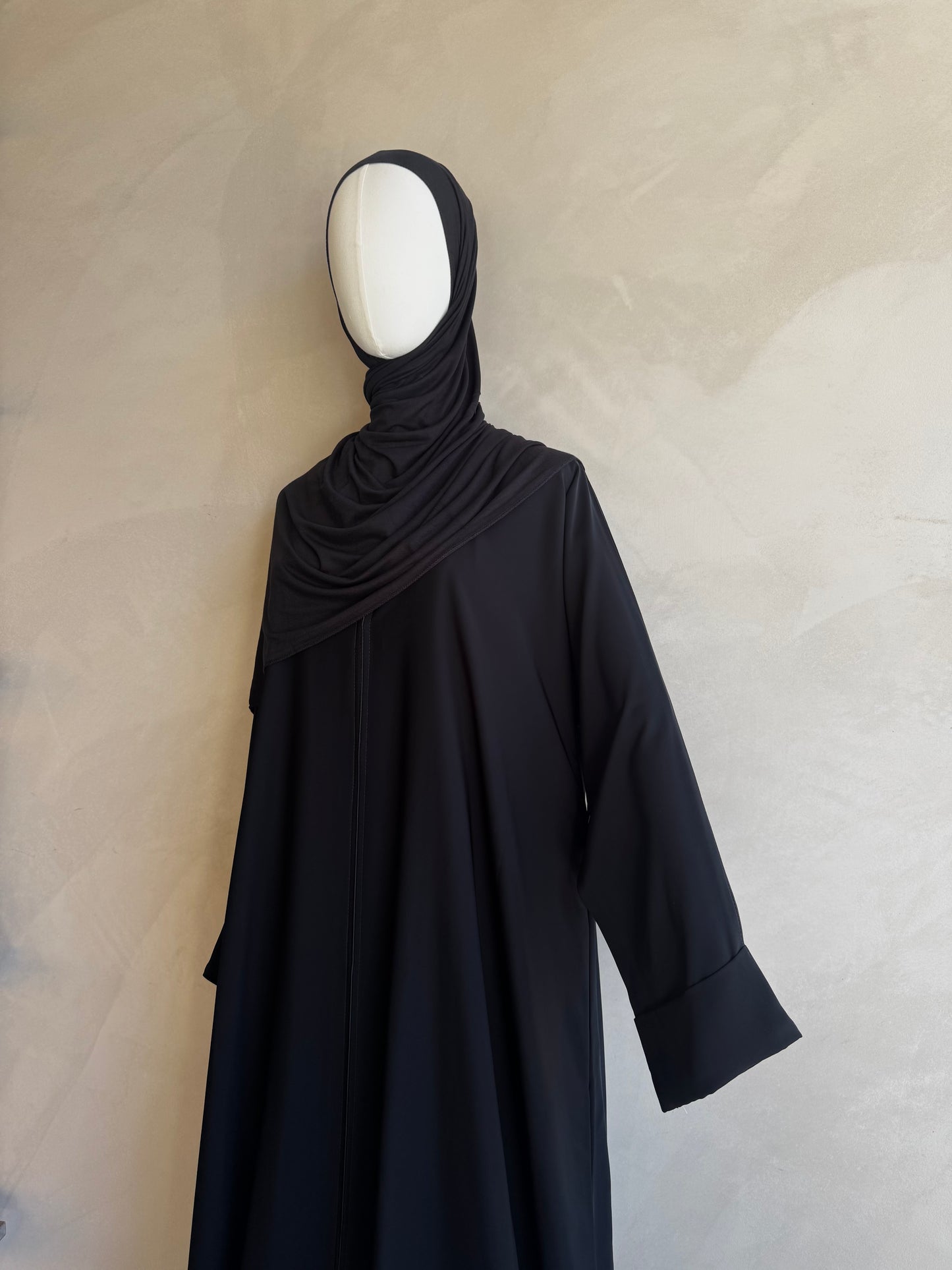 Shadow Black Rolled Sleeve Open Abaya