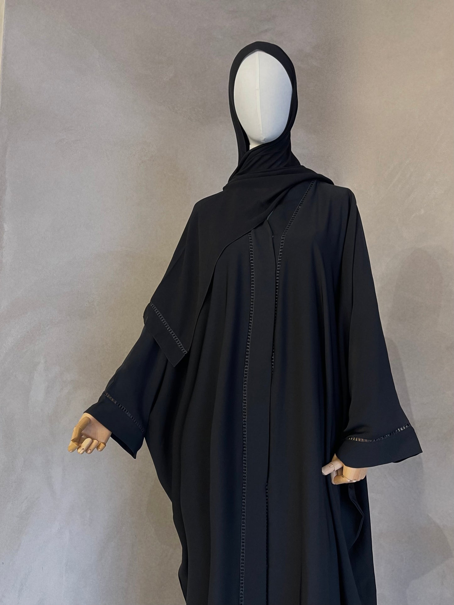 Black Classic Butterfly Embroidered Open Abaya