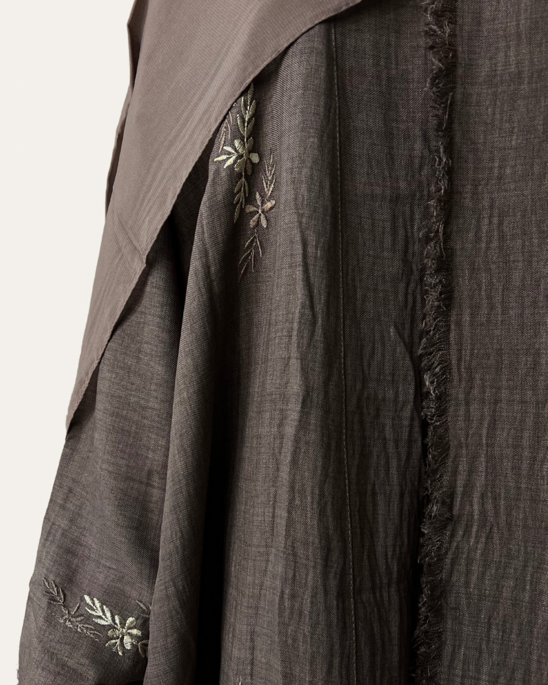 Chestnut Embroidered linen Open Abaya