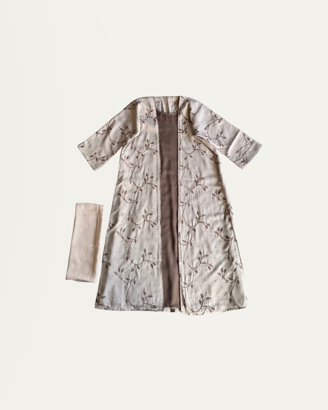 Girls Beige Embroidered 2pc Abaya Set