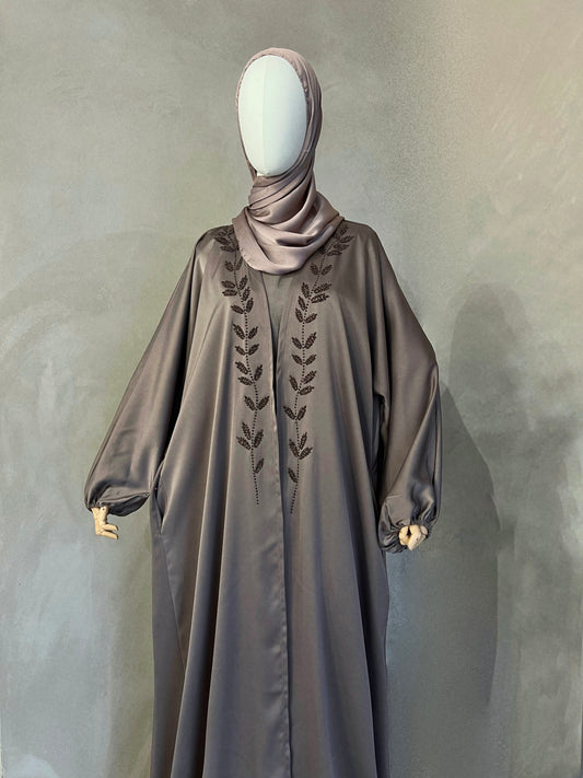 Bronze Satin Open Abaya